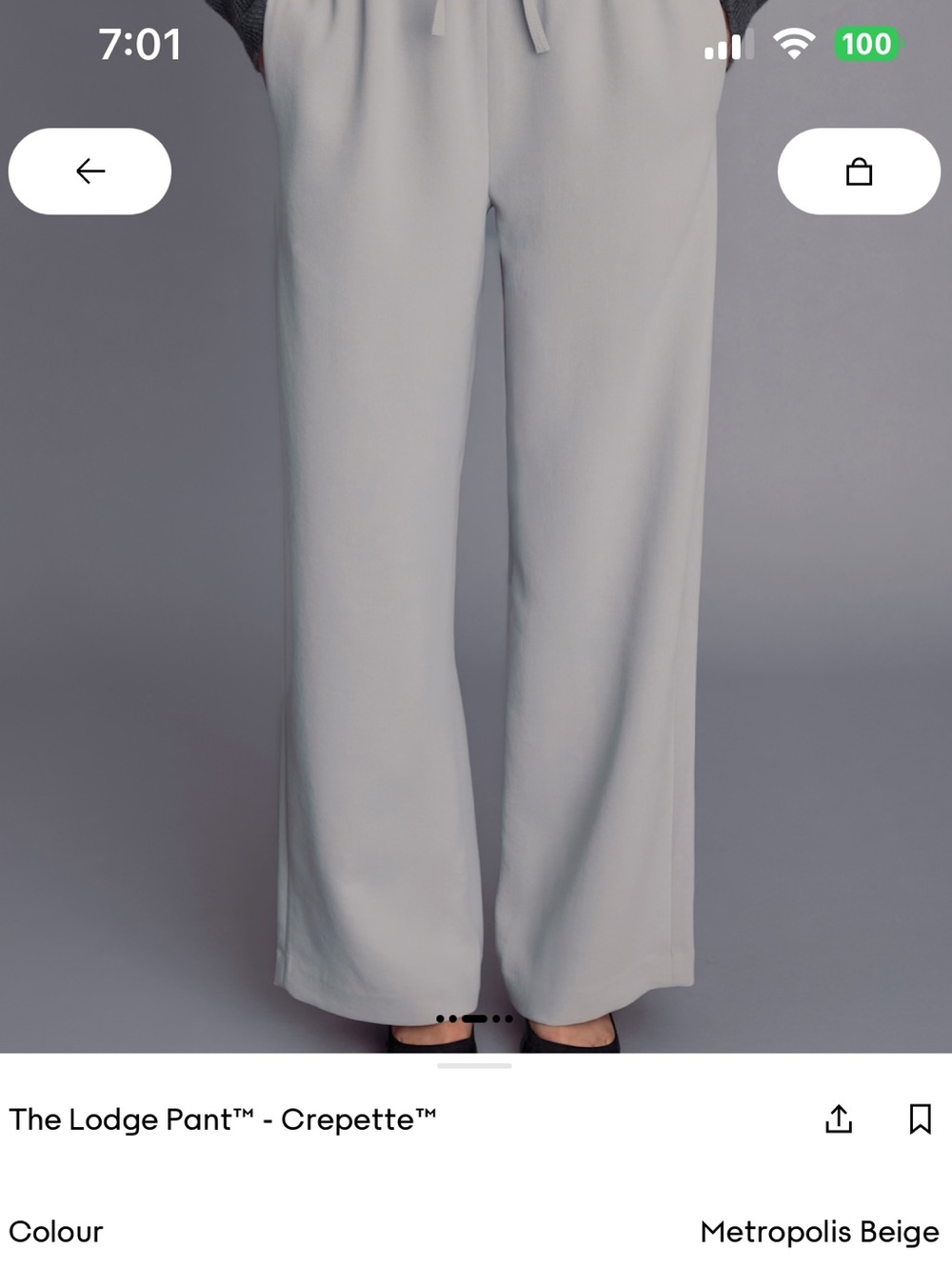 Aritzia The Lodge Pant Crepette Metropolis Beige Small NWOT